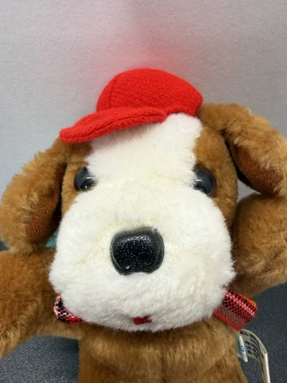 Vintage 1970s Plakie Plush Sitting Scotty Dog Brown Puppy 10 Inch With Tag